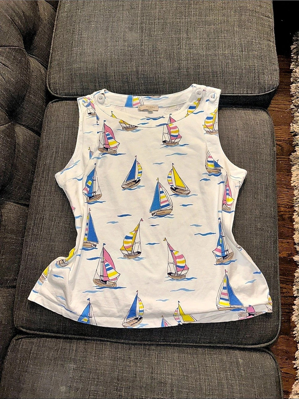 Hobbs Sailboat Print Tank Top in White & Blue